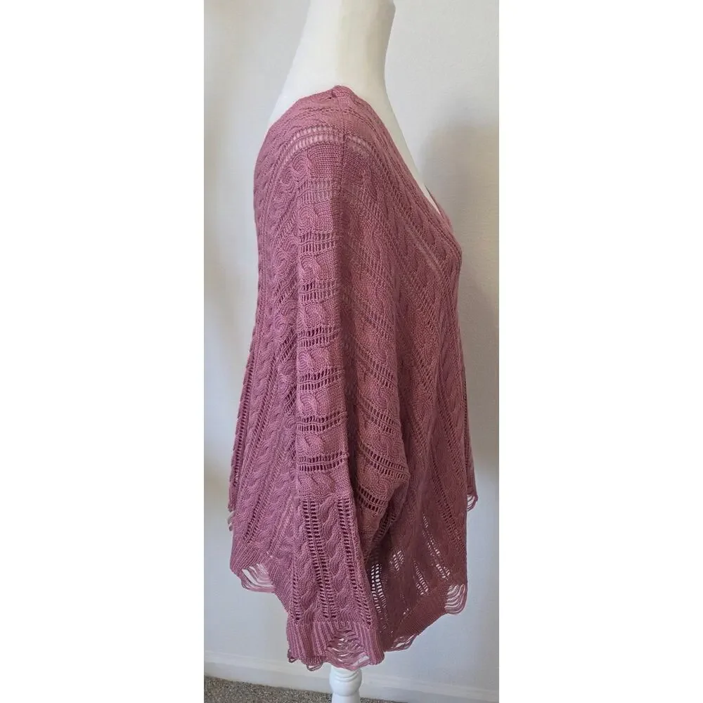 POL Pink V-Neck Cable Knit Oversized Sweater Women's Size Small